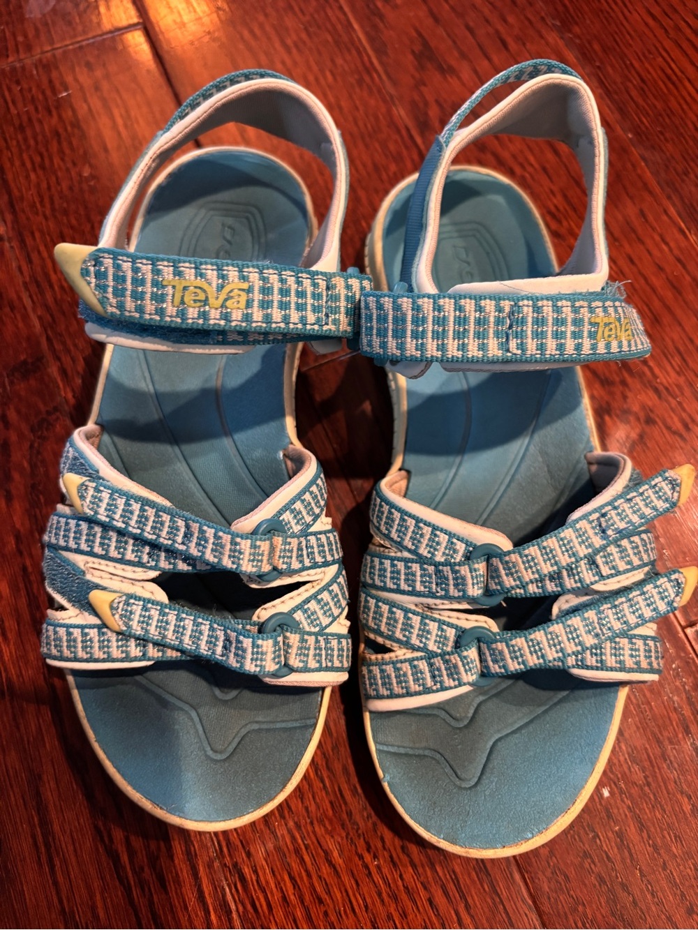 Teva Kids Aqua Blue Strap Sandals with Patterned Webbing